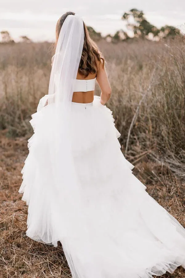Roycebridal Simple Two Piece Wedding Dress With Layered Tulle Skirt, Bridal Gown, MW1005