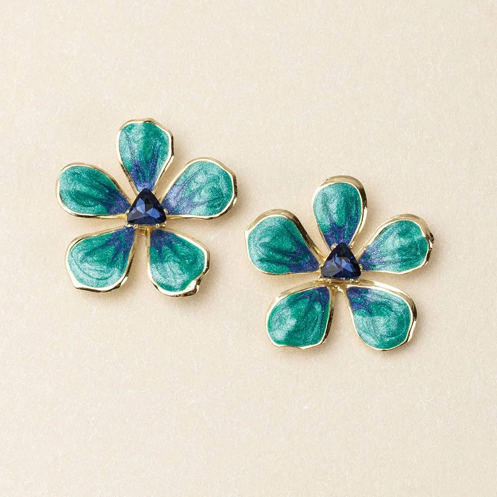 Sea Green/Gold Sparkle & Shine Large Enamel Flower Earring