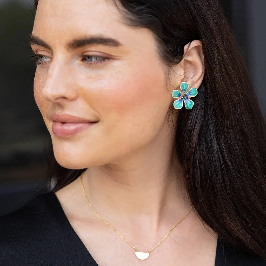 Sea Green/Gold Sparkle & Shine Large Enamel Flower Earring