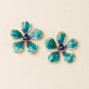 Sea Green/Gold Sparkle & Shine Large Enamel Flower Earring