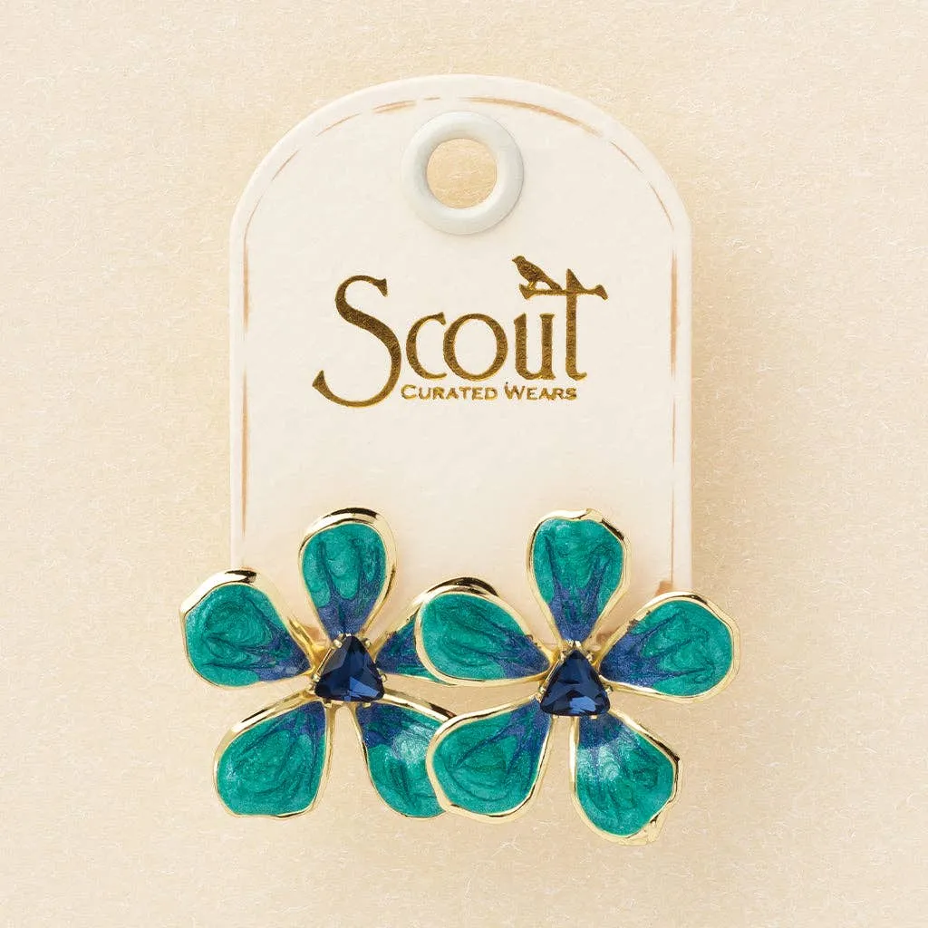 Sea Green/Gold Sparkle & Shine Large Enamel Flower Earring