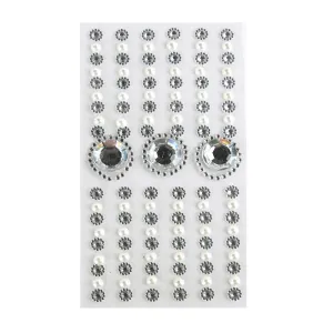 Self Adhesive Rhinestone Pearl Stickers, Circle/Flower, 15-count