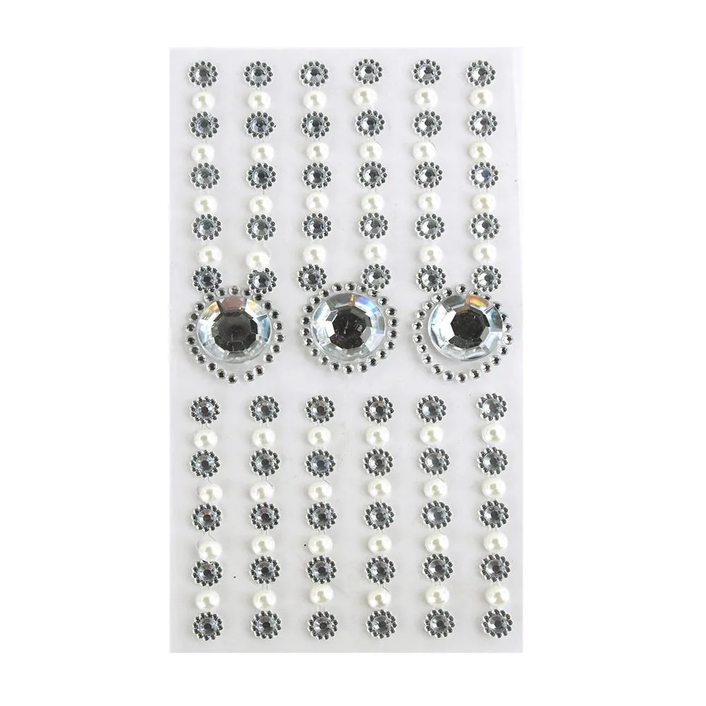 Self Adhesive Rhinestone Pearl Stickers, Circle/Flower, 15-count