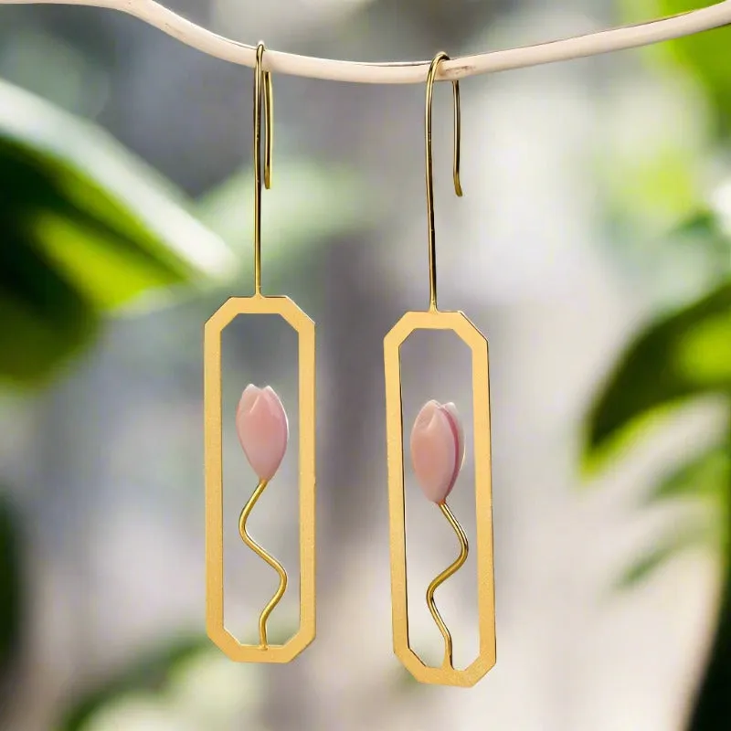Shell Lily Flower Dangle Earrings