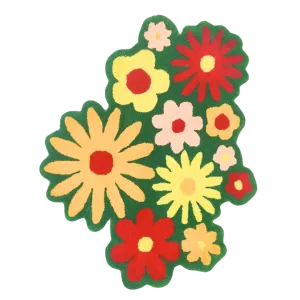 Spring Flowers in Green Field Wool Rug