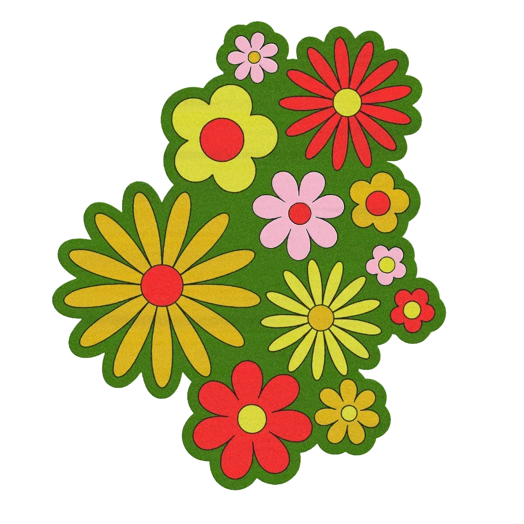 Spring Flowers in Green Field Wool Rug