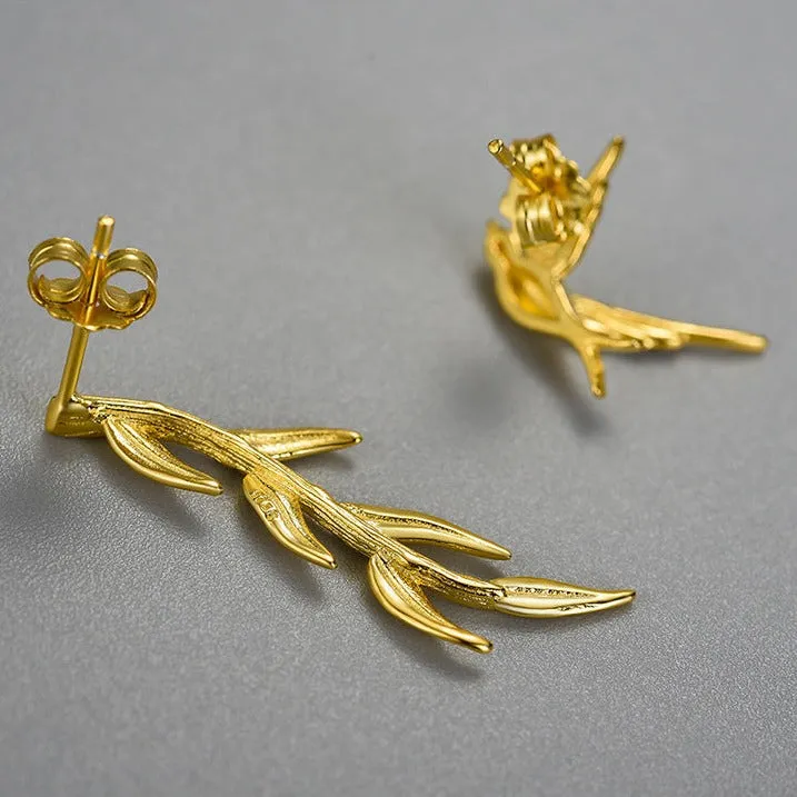 Swallow & Willow Branches Asymmetrical Dangle Earrings