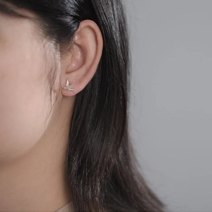 Swallow & Willow Branches Asymmetrical Dangle Earrings