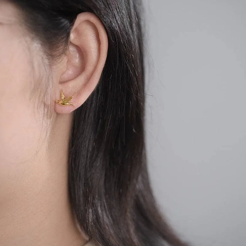 Swallow & Willow Branches Asymmetrical Dangle Earrings