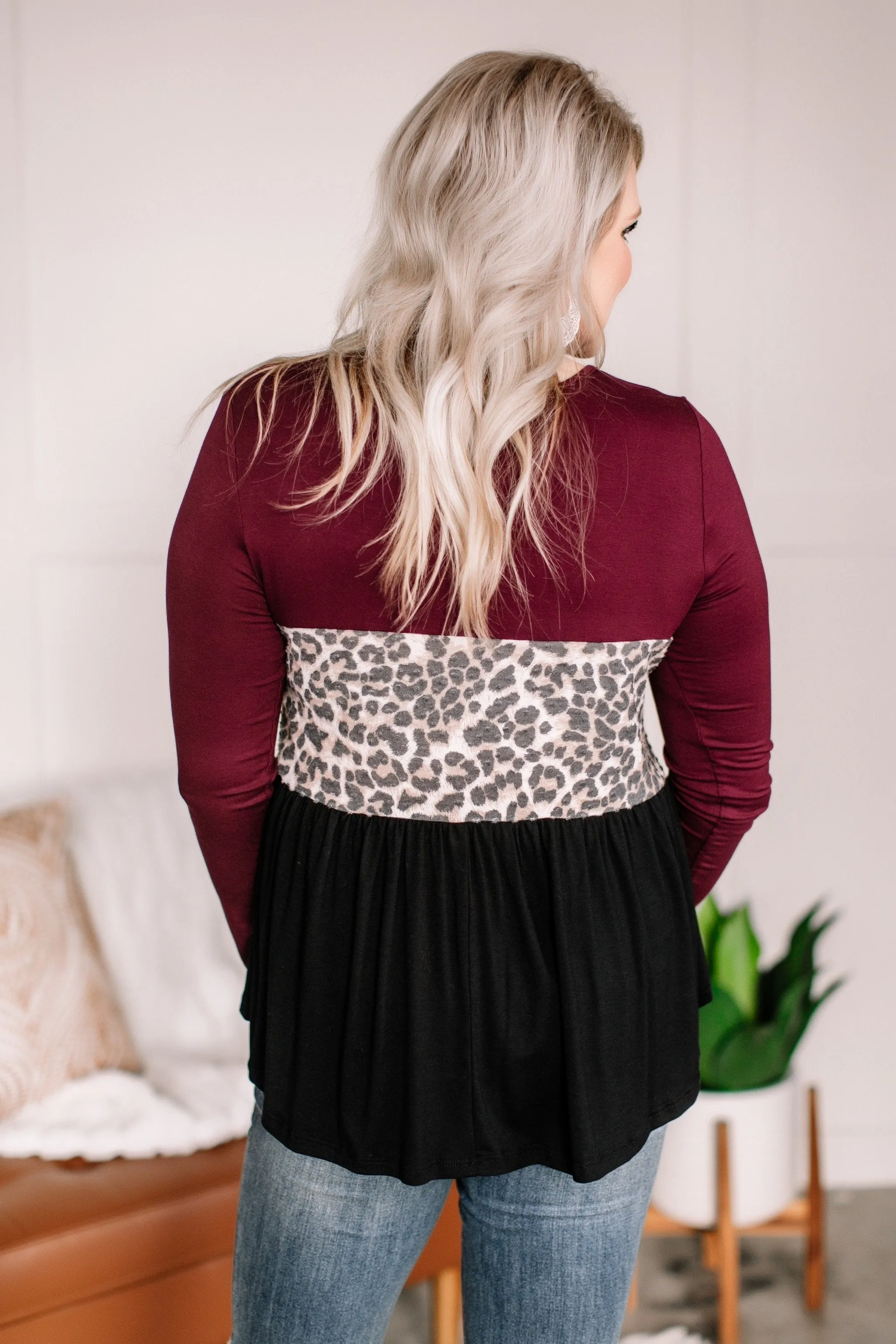 Take A Moment Color Block Animal Print Top