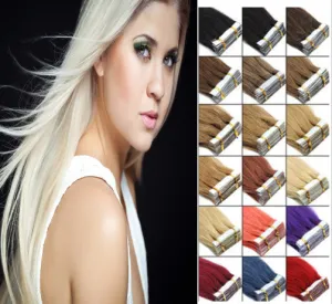 Tape In ( 20 Pieces = 50 Grams,     Each Piece =  2.5 Grams )   100 % Remy  Hair Extensions   22" inches  Grade 4A (Various colours available)   ON SALE