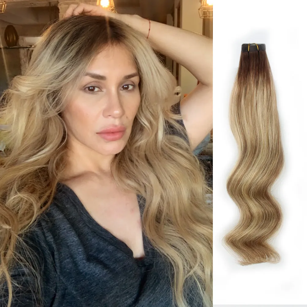 Tape In Hair Extension Rooted Highlights RP3-8/613