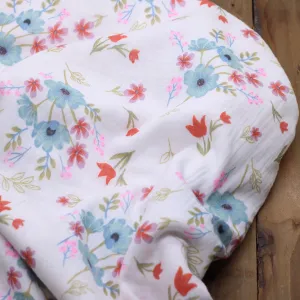 Tissu double Gaze de coton - BLUE FLOWERS - Blanc POPPY DESIGNED (Vendu x10cm)