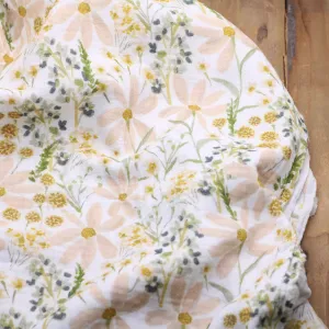 Tissu double Gaze de coton - GREEN FLOWERS - Blanc POPPY DESIGNED (Vendu x10cm)
