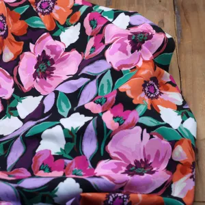 Tissu French Terry - BIG FLOWERS - Noir (Vendu x10cm)