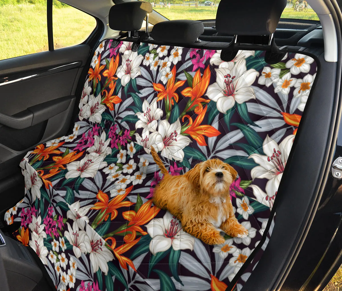 Tropical Flowers In White, Orange and Pink Back Seat Cover