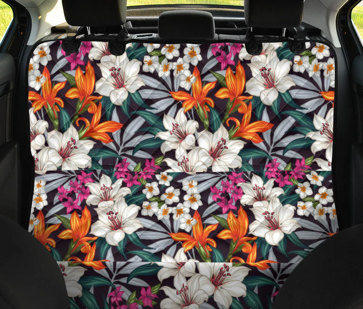 Tropical Flowers In White, Orange and Pink Back Seat Cover