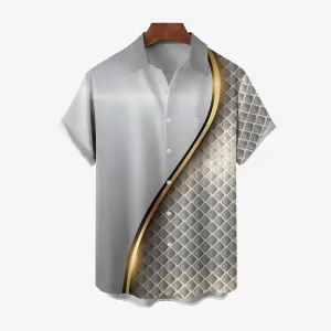 Unisex 3D Textured Print Loose Breast Pocket Short Sleeve Shirt 2307101713