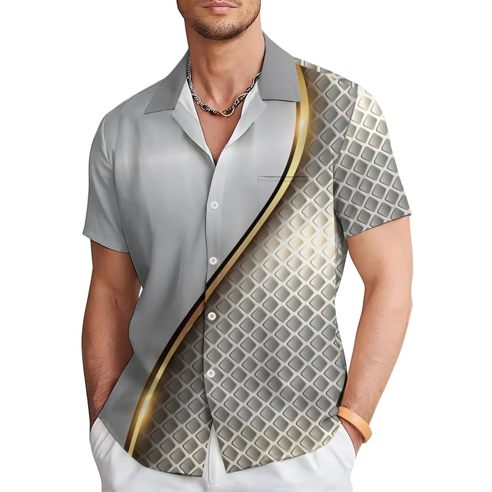 Unisex 3D Textured Print Loose Breast Pocket Short Sleeve Shirt 2307101713