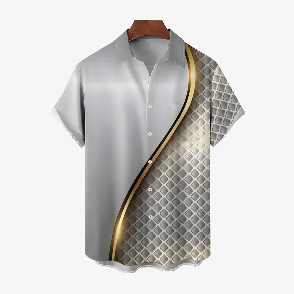 Unisex 3D Textured Print Loose Breast Pocket Short Sleeve Shirt 2307101713