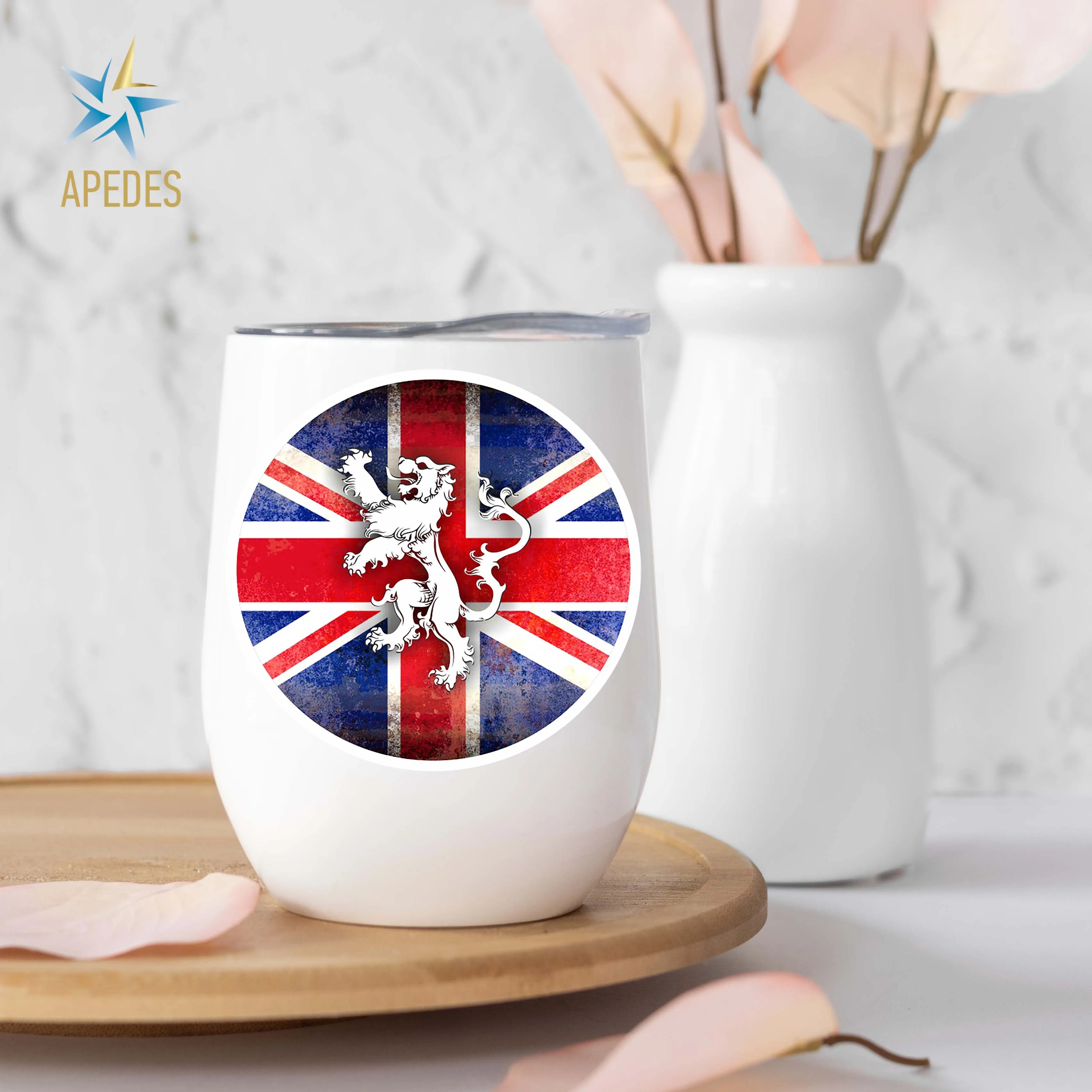 United Kingdom of Great Britain Flag Stainless Steel Stemless Wine Cup 12 OZ