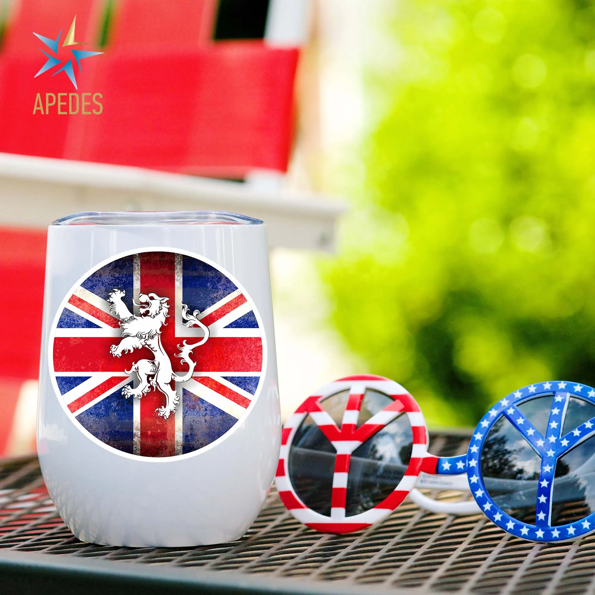 United Kingdom of Great Britain Flag Stainless Steel Stemless Wine Cup 12 OZ