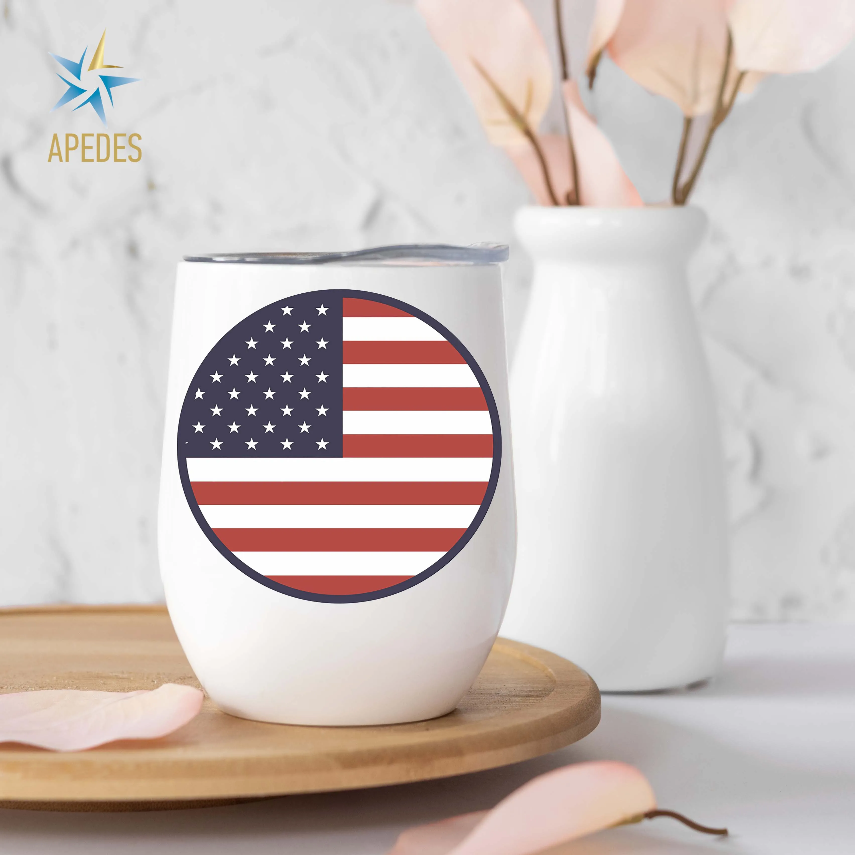 United States of America USA Flag Stainless Steel Stemless Wine Cup 12 OZ
