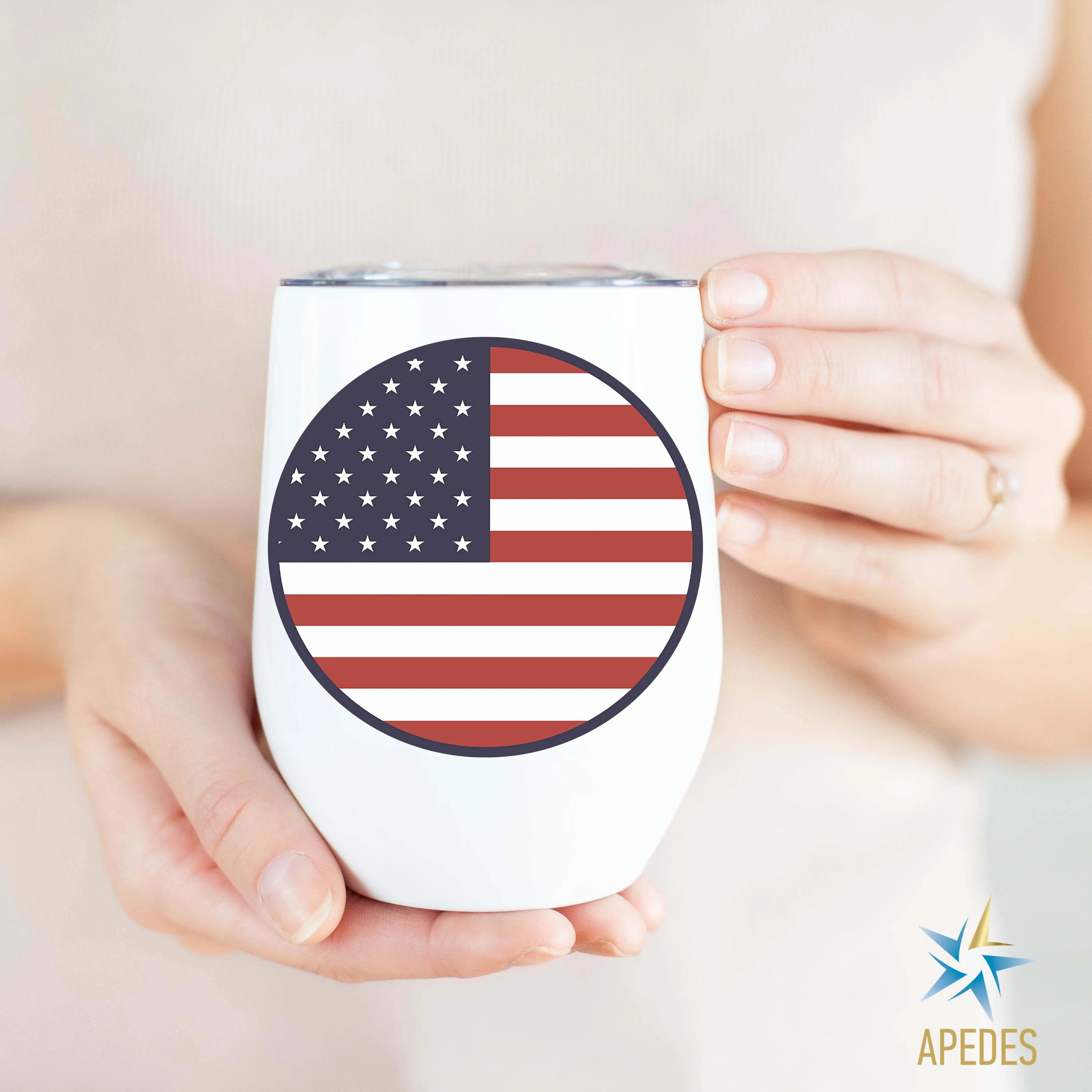 United States of America USA Flag Stainless Steel Stemless Wine Cup 12 OZ