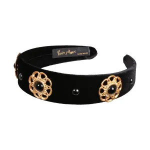 Velvet Metal Embellished 3 cm Flat Headband