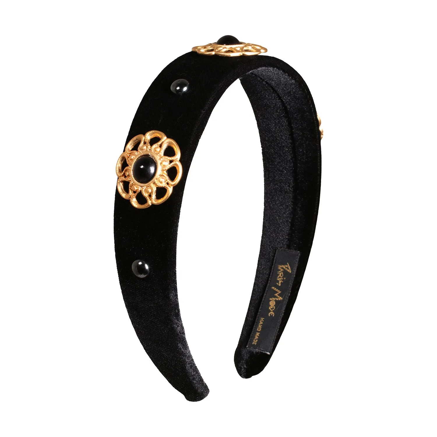 Velvet Metal Embellished 3 cm Flat Headband