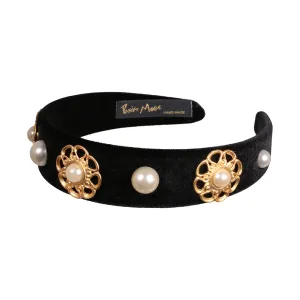 Velvet Pearl Embellished 3 cm Flat Headband