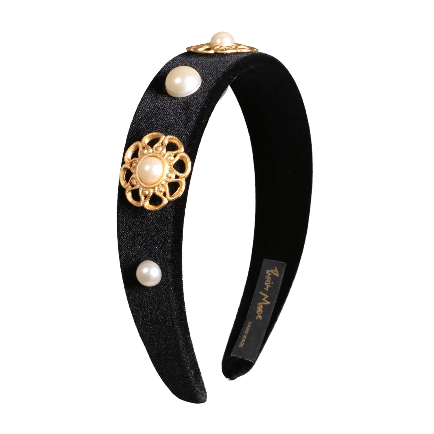 Velvet Pearl Embellished 3 cm Flat Headband