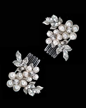 Wedding headpiece - elegant pearl and jewelled floral accents - Jocelyn bridal hair comb set by Kezani