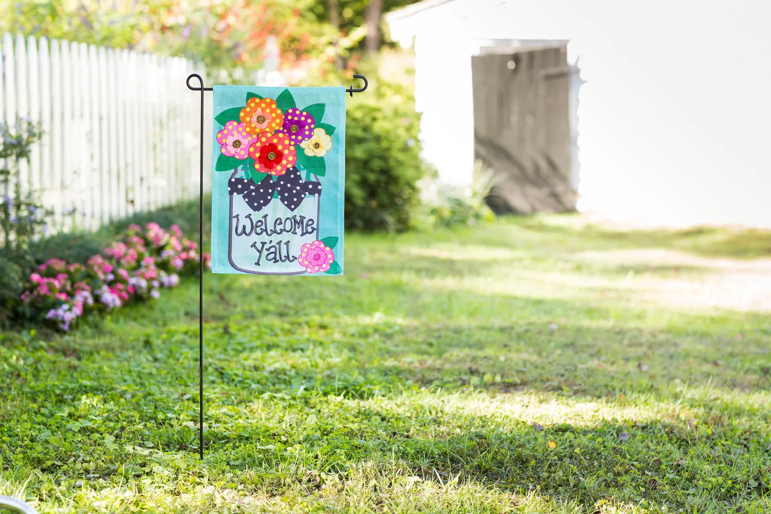 Welcome Y'all Polka Dot Flowers Garden Burlap Flag,14b4181