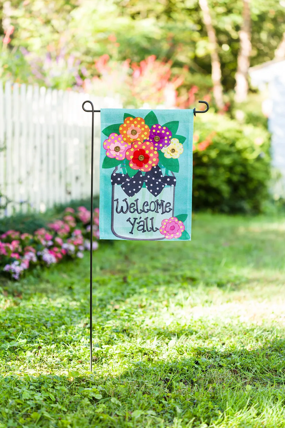 Welcome Y'all Polka Dot Flowers Garden Burlap Flag,14b4181