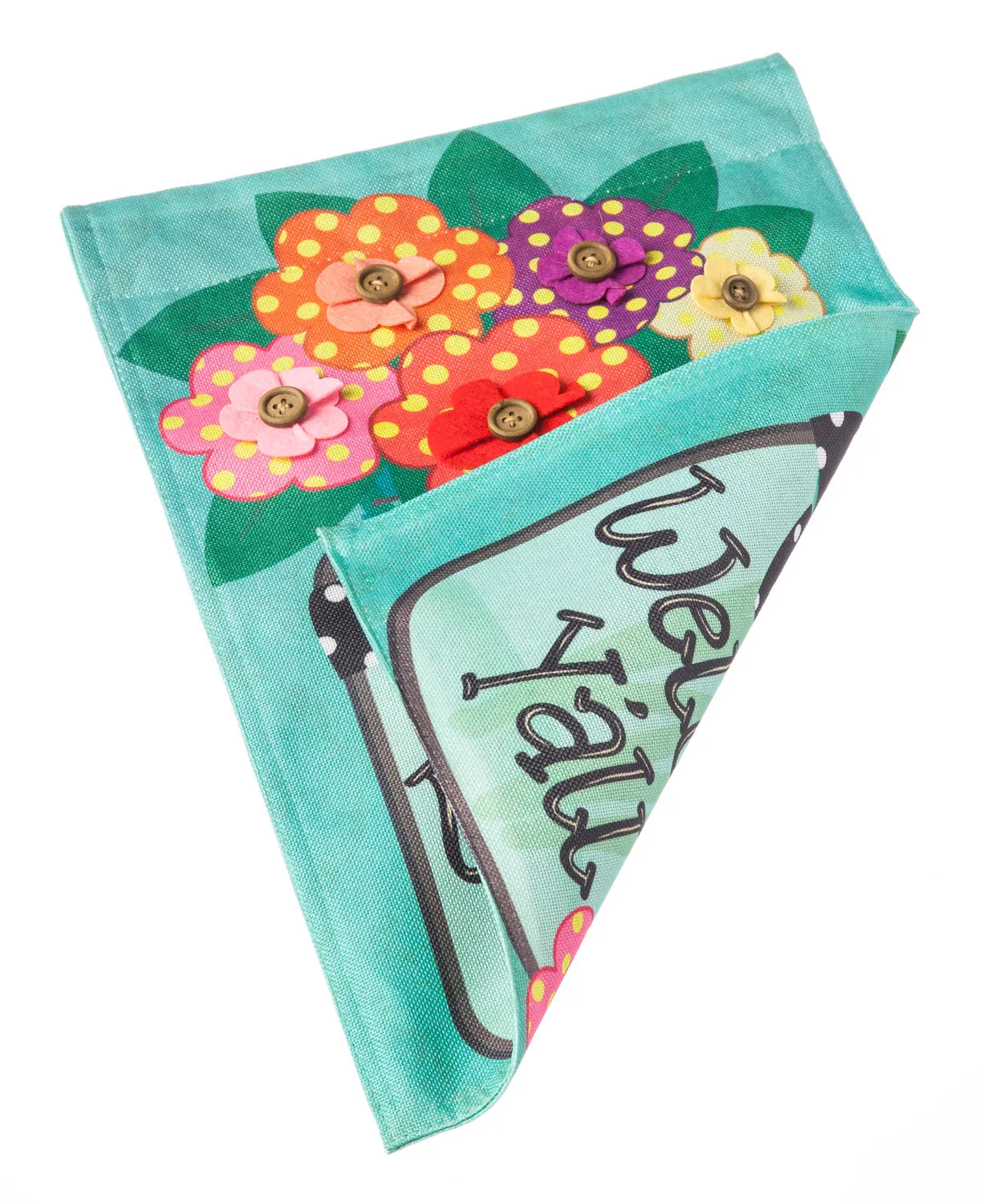 Welcome Y'all Polka Dot Flowers Garden Burlap Flag,14b4181