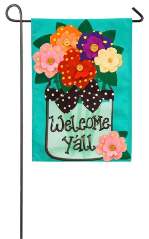 Welcome Y'all Polka Dot Flowers Garden Burlap Flag,14b4181