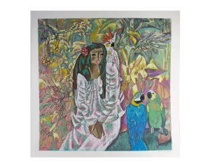 Zhou Ling Signed 1990 “Quiet Moment” Artist’s Proof Serigraph